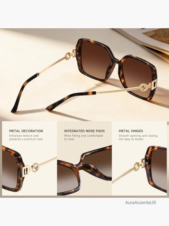 Oversized Vintage Square Sunglasses UV Protection Metal Temple main image 7